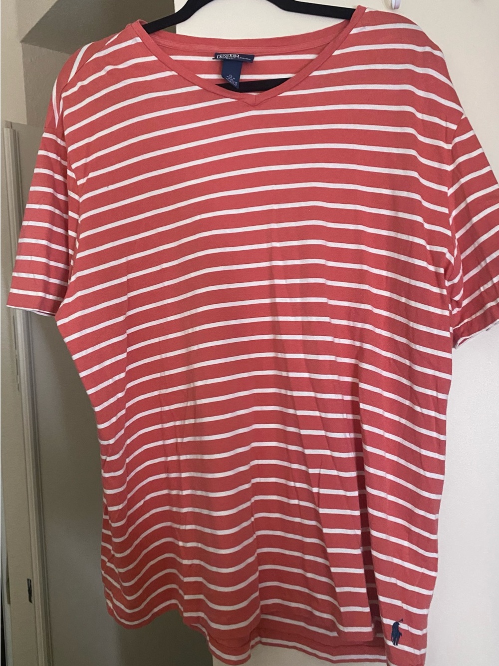 Polo by Ralph Lauren Coral and White Striped Short Sleeve Tee